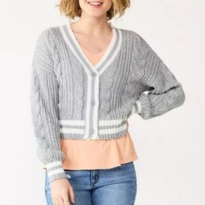 SO Cable Knit Cropped Button-Front Cardigan